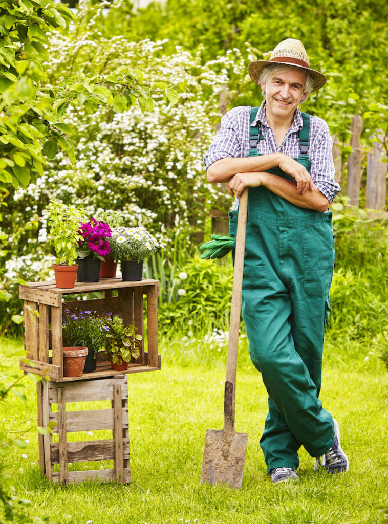 Garten Gärtner Strohhut Spaten stehen